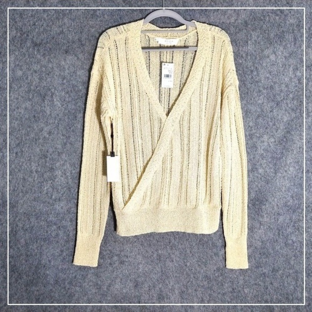 Astr Sweater L Cream Open Crochet‎ Knit Long Sleeve Pullover Coastal Preppy